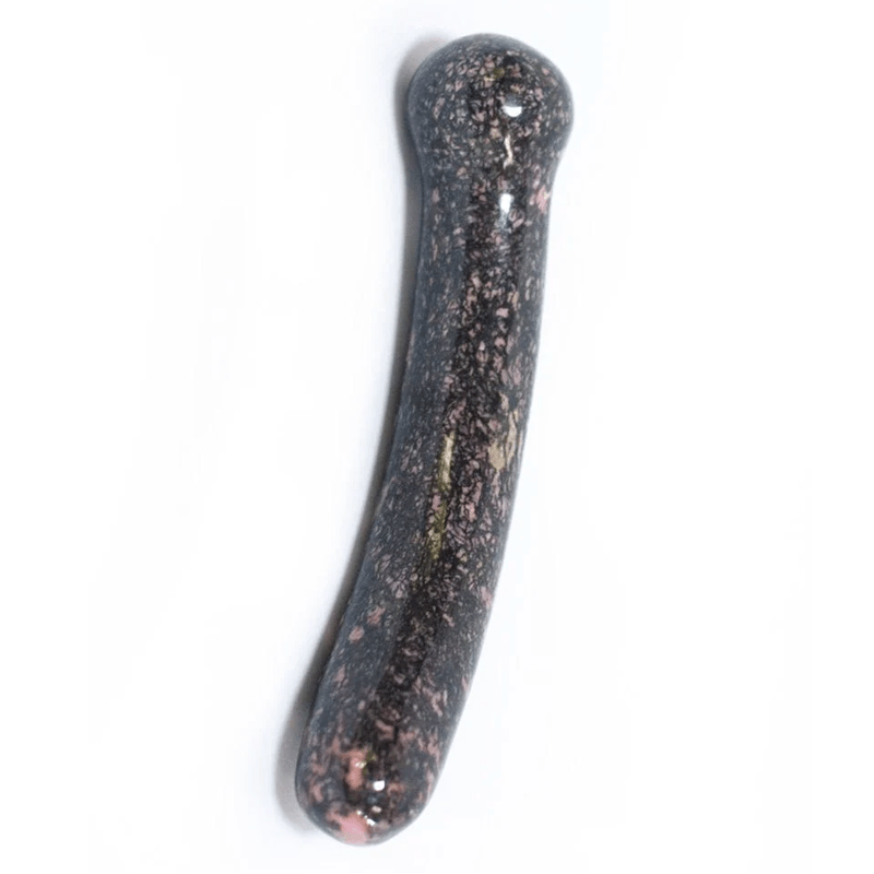 Anahata Curve crystal wand carved from pink rhodonite stone