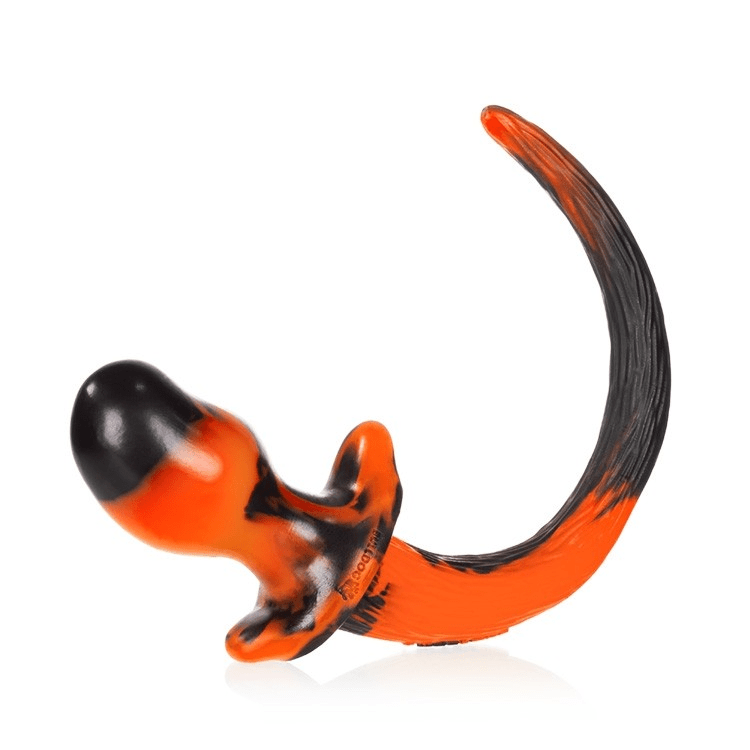 Bulldog orange swirl plug puppy tail silicone buttplug