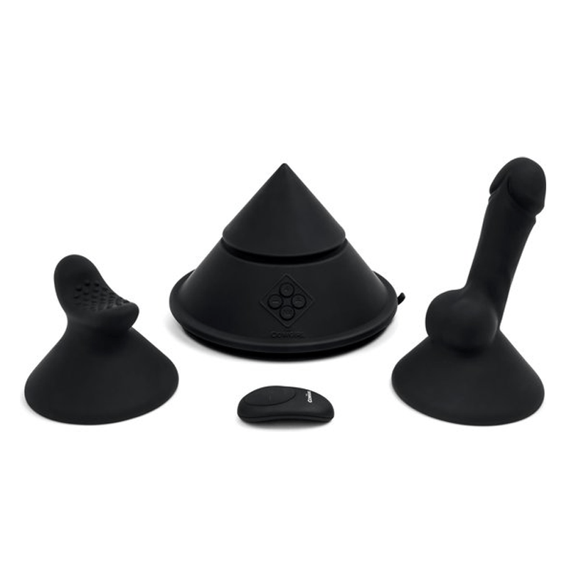 Cowgirl Cone sex machine with saddle attachment and remote